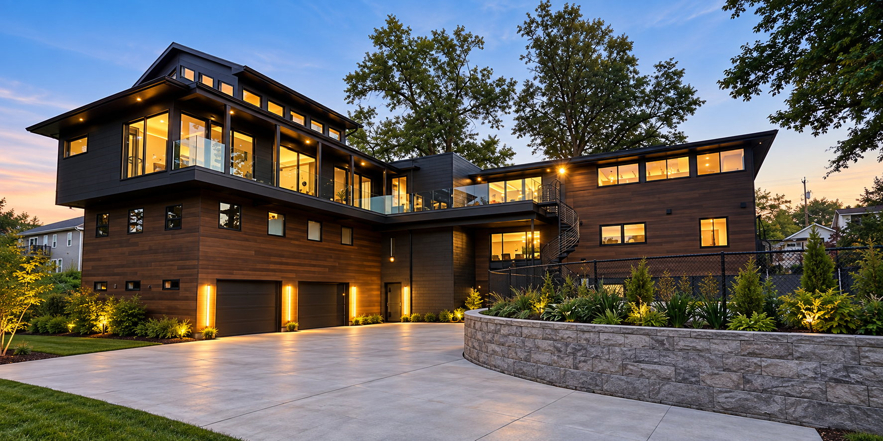 Contemporary residence at dusk